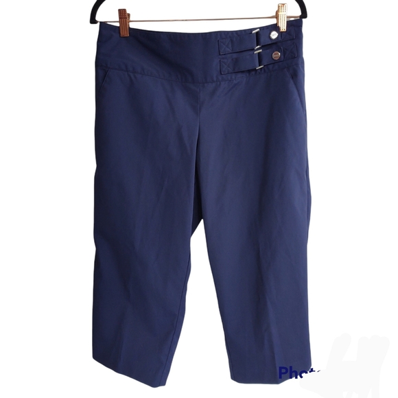 Izod Golf Capri Navy Blue Pants Side Zip  & Pockets Flat Front Size 8 - Picture 7 of 10